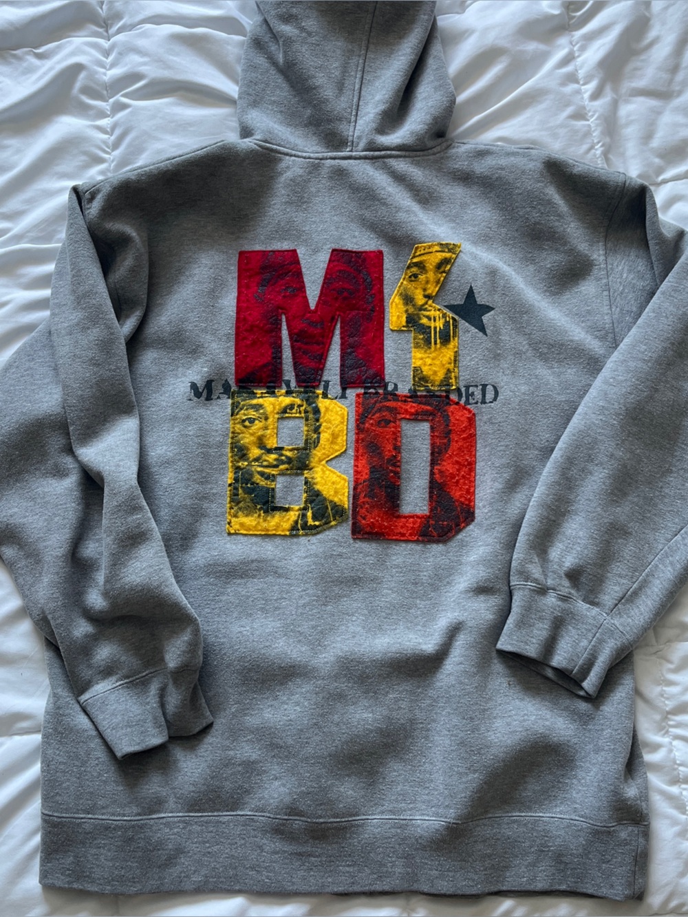 Men's Tupac Makaveli Gray Zip-Up Hoodie with Red & Yellow Graphic